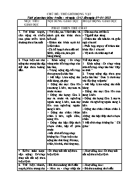 Kế hoạch dạy học Mầm non Lớp Mầm - Chủ đề: Thế giới động vật - Năm học 2021-2022 - Nguyễn Thị Hưng