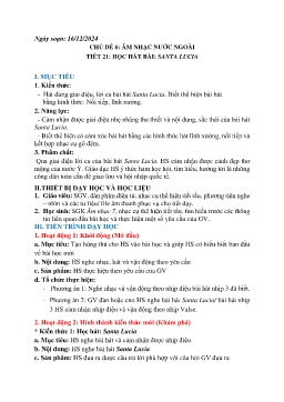 Giáo án Âm nhạc 7 - Chủ đề 5: Âm nhạc nước ngoài - Tiết 21: Học hát bài Santa lucia - Năm học 2023-2024