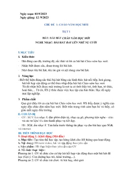 Giáo án Âm nhạc 8 - Chủ đề 1: Chào năm học mới - Tiết 1: Hát bài hát Chào năm học mới. Nghe nhạc Bài hát Bay lên nhé nụ cười - Năm học 2023-2024
