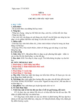 Giáo án Âm nhạc 8 - Chủ đề 2: Tôi yêu Việt Nam - Tiết 8: Vận dụng, sáng tạo - Năm học 2023-2024
