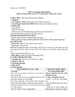 Giáo án Âm nhạc 9 - Tiết 13: Âm nhạc thường thức Nhạc sĩ Nguyễn Văn Tý và bài hát Mẹ yêu con - Năm học 2023-2024