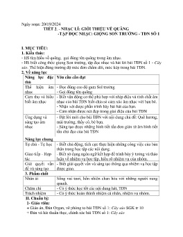Giáo án Âm nhạc 9 - Tiết 2: Nhạc lí Giới thiệu về quãng. Tập đọc nhạc Giọng son trưởng. Tập đọc số 1 - Năm học 2023-2024