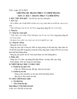 Giáo án Công nghệ 6 (Kết nối tri thức) - Tiết 13, Bài 7: Trang phục và đời sống - Năm học 2023-2024