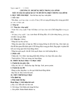Giáo án Công nghệ 6 (Kết nối tri thức) - Tiết 19, Bài 10: Khái quát về đồ dùng điện trong gia đình - Năm học 2023-2024