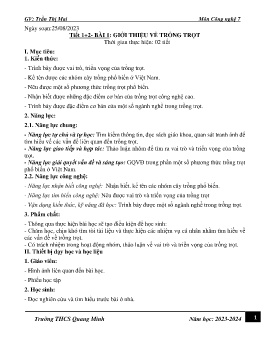 Giáo án Công nghệ 7 (Kết nối tri thức) - Tiết 1+2, Bài 1: Giới thiệu về trồng trọt - Năm học 2023-2024 - Trần Thị Mai