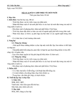 Giáo án Công nghệ 7 (Kết nối tri thức) - Tiết 15+16, Bài 9: Giới thiệu về chăm nuôi - Năm học 2023-2024 - Trần Thị Mai