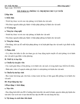 Giáo án Công nghệ 7 (Kết nối tri thức) - Tiết 19, Bài 11: Phòng và trị bệnh cho vật nuôi - Năm học 2023-2024 - Trần Thị Mai