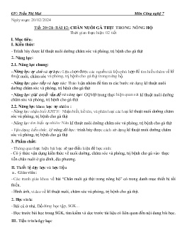 Giáo án Công nghệ 7 (Kết nối tri thức) - Tiết 20+21, Bài 12: Chăn nuôi gà thịt trong nông họ - Năm học 2023-2024 - Trần Thị Mai