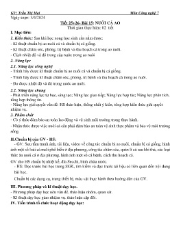 Giáo án Công nghệ 7 (Kết nối tri thức) - Tiết 25+26, Bài 15: Nuôi cá ao - Năm học 2023-2024 - Trần Thị Mai