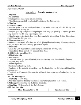 Giáo án Công nghệ 7 (Kết nối tri thức) - Tiết 3, Bài 2: Làm đất trồng cây - Năm học 2023-2024 - Trần Thị Mai