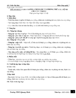 Giáo án Công nghệ 7 (Kết nối tri thức) - Tiết 4+5, Bài 3: Gieo trồng, chăm sóc và phòng trừ sâu, bệnh cho cây trồng - Năm học 2023-2024 - Trần Thị Mai