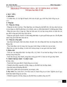 Giáo án Công nghệ 7 (Kết nối tri thức) - Tiết 9-11, Bài 6: Dự án trồng rau an toàn - Năm học 2023-2024 - Trần Thị Mai