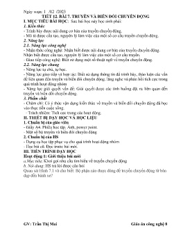 Giáo án Công nghệ 8 (Kết nối tri thức) - Tiết 12, Bài 7: Truyền và biến đồi chuyển động - Năm học 2023-2024 - Trần Thị Mai