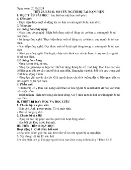 Giáo án Công nghệ 8 (Kết nối tri thức) - Tiết 25, Bài 13: Sơ cứu người bị tai nạn điện - Năm học 2023-2024