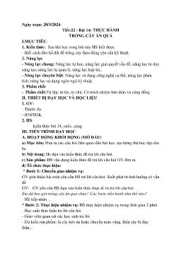 Giáo án Công nghệ 9 - Tiết 22, Bài 14: Thực hành trồng cây ăn quả - Năm học 2023-2024