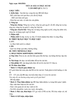 Giáo án Công nghệ 9 - Tiết 25, Bài 15: Thực hành Làm sirô quả (Tiết 2) - Năm học 2023-2024