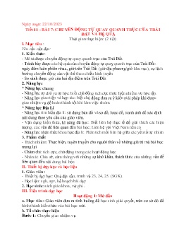 Giáo án Địa lí 6 (Kết nối tri thức) - Tiết 11, Bài 7: Chuyển động tự quay quanh trục của trái đất và hệ quả - Năm học 2023-2024