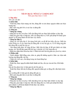 Giáo án Địa lí 6 (Kết nối tri thức) - Tiết 19, Bài 12: Núi lửa và động đất - Năm học 2023-2024
