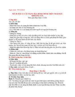 Giáo án Địa lí 6 (Kết nối tri thức) - Tiết 20, Bài 13: Các dạng địa hình chính trên trái đất. Khoáng sản - Năm học 2023-2024