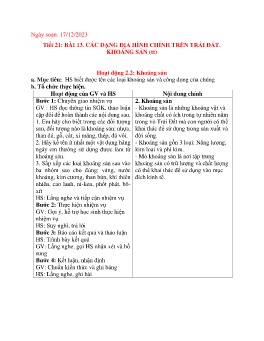 Giáo án Địa lí 6 (Kết nối tri thức) - Tiết 21, Bài 13: Các dạng địa hình chính trên trái đất. Khoáng sản (Tiếp theo) - Năm học 2023-2024