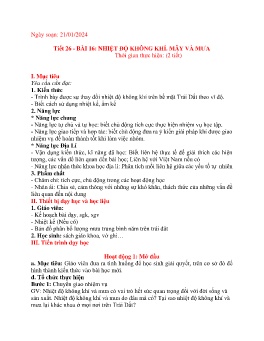 Giáo án Địa lí 6 (Kết nối tri thức) - Tiết 26, Bài 16: Nhiệt độ không khí. Mây và mưa - Năm học 2023-2024