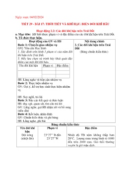 Giáo án Địa lí 6 (Kết nối tri thức) - Tiết 29, Bài 17: Thời tiết và khí hậu. Biến đổi khí hậu - Năm học 2023-2024