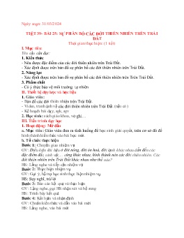 Giáo án Địa lí 6 (Kết nối tri thức) - Tiết 39, Bài 25: Sự phân bố các đới thiên nhiên trên trái đất - Năm học 2023-2024