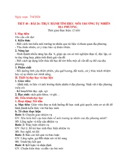 Giáo án Địa lí 6 (Kết nối tri thức) - Tiết 40, Bài 26: Thực hành tìm hiểu môi trường tự nhiên địa phương - Năm học 2023-2024
