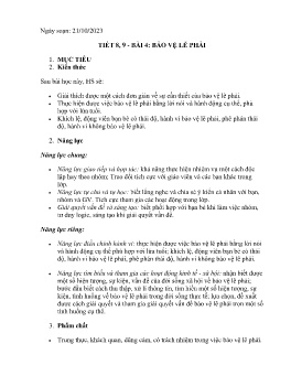 Giáo án GDCD 8 (Kết nối tri thức) - Tiết 8+9, Bài 4: Bảo vệ lẽ phải - Năm học 2023-2024
