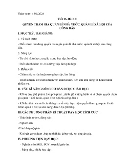 Giáo án GDCD 9 - Tiết 16, Bài 16: Quyền tham gia quản lí nhà nước, quản lí xã hội của công dân - Năm học 2023-2024