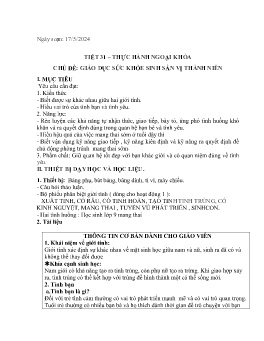 Giáo án GDCD 9 - Tiết 31: Thực hành ngoại khóa chủ đề Giáo dục sức khỏe sinh sản vị thành niên - Năm học 2023-2024