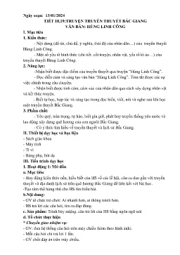 Giáo án Giáo dục địa phương 6 - Tiết 18+19: Truyện truyền thuyết Bắc Giang. Văn bản Hùng Linh Công - Năm học 2023-2024