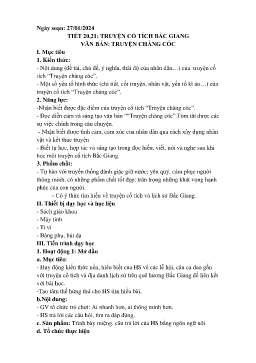 Giáo án Giáo dục địa phương 6 - Tiết 20+21: Truyện cổ tích Bắc Giang. Văn bản Truyện Chàng cóc - Năm học 2023-2024