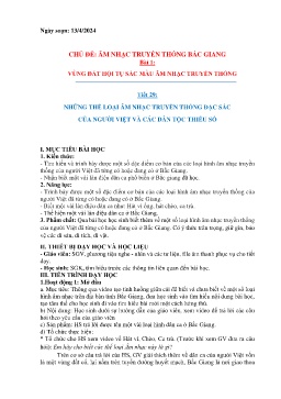 Giáo án Giáo dục địa phương 6 - Tiết 29: Những thể loại âm nhạc truyền thống đặc sắc của người Việt và các dân tộc thiểu số - Năm học 2023-2024