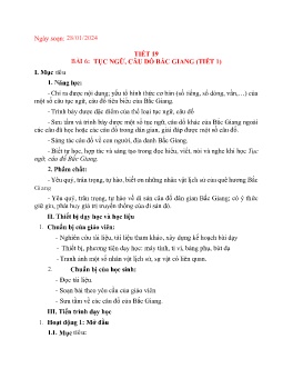 Giáo án Giáo dục địa phương 7 - Tiết 19, Bài 6: Tục ngữ, câu đố Bắc Giang (Tiết 1) - Năm học 2023-2024