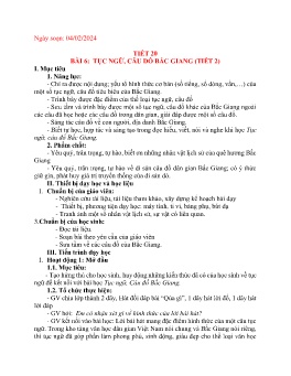 Giáo án Giáo dục địa phương 7 - Tiết 20, Bài 6: Tục ngữ, câu đố Bắc Giang (Tiết 2) - Năm học 2023-2024