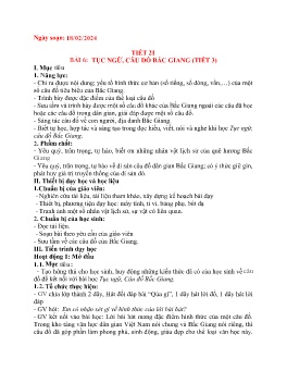 Giáo án Giáo dục địa phương 7 - Tiết 21, Bài 6: Tục ngữ, câu đố Bắc Giang (Tiết 3) - Năm học 2023-2024
