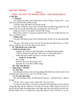 Giáo án Giáo dục địa phương 7 - Tiết 22, Bài 6: Tục ngữ, câu đố Bắc Giang. Thực hành (Tiết 4) - Năm học 2023-2024