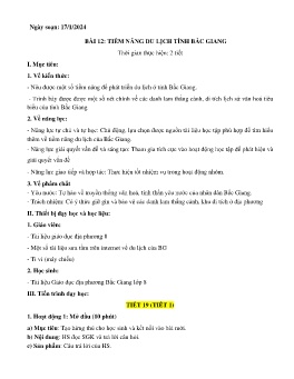 Giáo án Giáo dục địa phương 8 - Bài 12: Tiềm năng du lịch Bắc Giang - Năm học 2023-2024