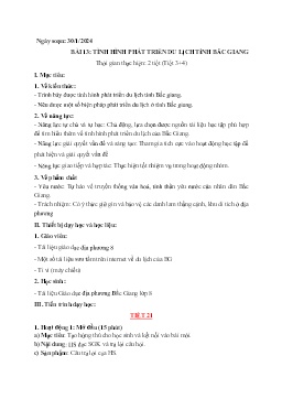 Giáo án Giáo dục địa phương 8 - Bài 13: Tình hình phát triển du lịch Bắc Giang - Năm học 2023-2024