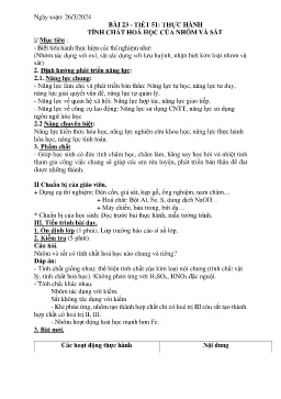 Giáo án Hóa học 9 - Tiết 51, Bài 23: Thực hành tính chất hóa học của nhôm và sắt - Năm học 2023-2024