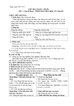 Giáo án Hóa học 9 - Tuần 4 - Năm học 2023-2024