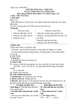Giáo án Hóa học 9 - Tuần 8 - Năm học 2023-2024