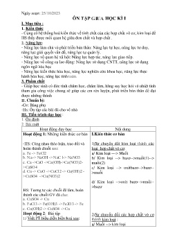 Giáo án Hóa học 9 - Tuần 9: Ôn tập giữa học kì I - Năm học 2023-2024