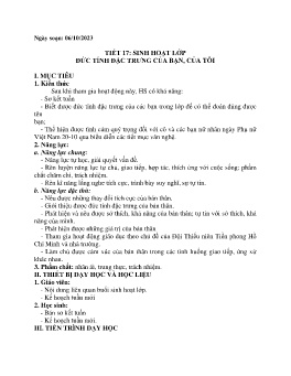 Giáo án Hoạt động trải nghiệm 6 - Tiết 17: Sinh hoạt lớp Đức tính đặc trưng của bạn, của tôi - Năm học 2023-2024