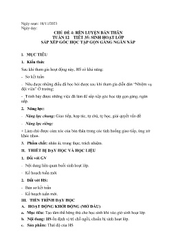 Giáo án Hoạt động trải nghiệm 6 - Tuần 12, Tiết 35: Sinh hoạt lớp Sắp xếp góc học tập gọn gàng ngăn nắp - Năm học 2023-2024