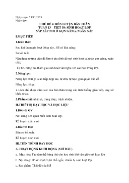 Giáo án Hoạt động trải nghiệm 6 - Tuần 13, Tiết 38: Sinh hoạt lớp Sắp xếp nới ỏ gọn gàng, ngăn nắp - Năm học 2023-2024