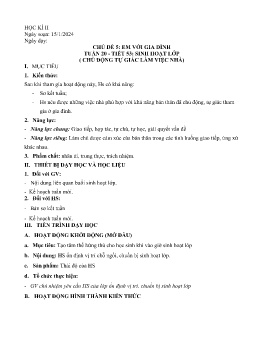 Giáo án Hoạt động trải nghiệm 6 - Tuần 20, Tiết 53: Sinh hoạt lớp Chủ động tự giác làm việc nhà - Năm học 2023-2024