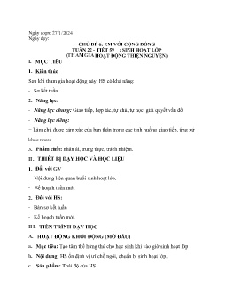 Giáo án Hoạt động trải nghiệm 6 - Tuần 22, Tiết 59: Sinh hoạt lớp Tham gia hoạt động thiện nguyện - Năm học 2023-2024