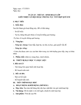 Giáo án Hoạt động trải nghiệm 6 - Tuần 25, Tiết 65: Sinh hoạt lớp Giới thiệu lễ hội hoặc phong tục tốt đẹp quê em - Năm học 2023-2024